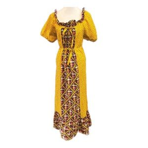 1970's Boho Cotton Prairie Dress - Yellow Cotton - Size Medium - Lady McKenzie